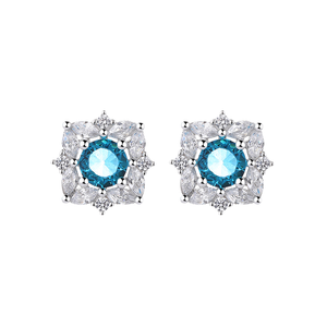 Silver 925 Topaz <b>Blue</b> <b>Stud</b> <b>Earrings</b> Floral Pattern Wedding Jewelry for Women for Engagement Anniversary Party Gift - Product Image 4