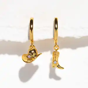 Cowboy Boots Hat Pendant Earrings Cross Border Independent Station Hot New 18k Real Gold Plating Earring