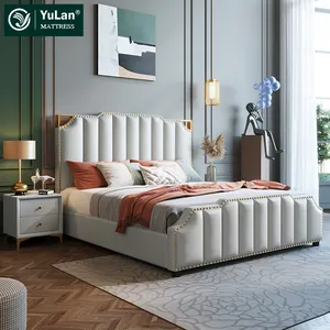 Foshan оптовая продажа, современная роскошная мебель для спальни, кровать из цельного дерева, натуральная кожа