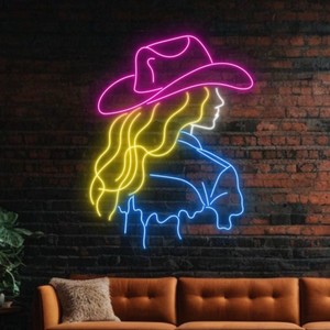 ป้ายไฟนีออนรูปหมวกคาวเกิร์ล ไฟ LED หมวกคาวบอยตะวันตก ของตกแต่งผนังสำหรับห้องนอน ของขวัญวันเกิดสำหรับเด็กผู้หญิง ป้ายไฟนีออนสำหรับตกแต่งบ้าน - Product Image 1