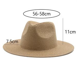 Chapeau de paille naturel MIO Panama en gros, uni, à large bord, avec ceinture personnalisable, idéal pour la <span class=keywords><strong>plage</strong></span>, protection solaire, chapeau de paille unisexe pour hommes et femmes - Product Image 3