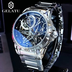 Reloj de pulsera automático de lujo para hombre GELATU, de acero inoxidable, con movimiento de cuerda automática y esfera hueca, ideal para dropshipping. - Product Image 4