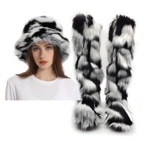 2023 Mulheres Joelho de Lã Inverno Novo Quente Pele Neve Botas Moda Acolhido De Pele De Pelúcia Chapéu Conjunto Botas de Plataforma Botas das Mulheres - Product Image 6