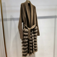 Cardigan long en tricot pour femme, élégant, pour l'hiver et l'automne, style streetwear, avec patchwork en fourrure de renard véritable, design ample