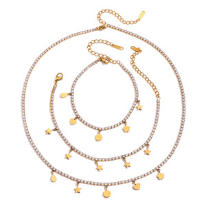 Ensemble de colliers en acier inoxydable et zircon avec pendentif étoile cœur pour bijoux de fête - Product Image 1