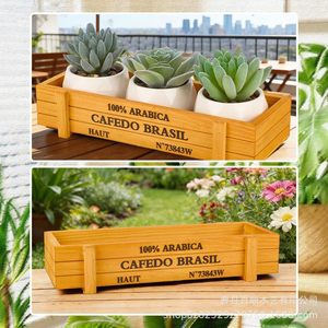 Wooden Plant Box Rectangular Desktop Storage For Flowers <b>Succulents</b> Mini Landscape <b>Pot</b> Yellow Solid Color - Product Image 3