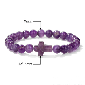 Bracelet extensible en pierres précieuses naturelles pour la guérison, <span class=keywords><strong>avec</strong></span> perles en forme de croix, en quartz rose, améthyste, œil de tigre, <span class=keywords><strong>lapis</strong></span>-<span class=keywords><strong>lazuli</strong></span>, <span class=keywords><strong>bijoux</strong></span> énergétiques - Product Image 6