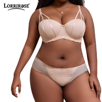 Ensemble soutien-gorge à armatures grande taille, bonnet couvrant avec maintien latéral, soutien-gorge push-up anti-affaissement avec détails sexy à bretelles