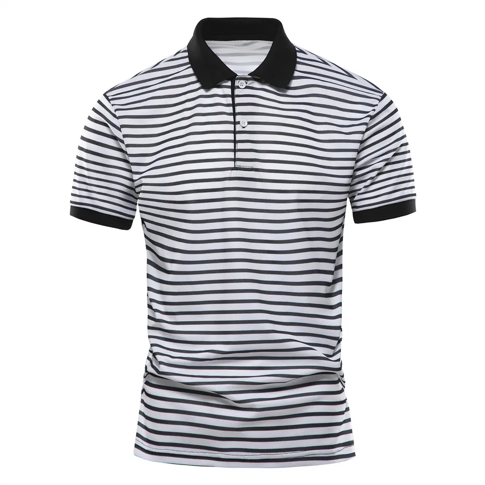 High Quality Summer Pique Short Sleeve Men Polos Black And White Stripes Polo Social Business Casual Men's Clothes Striped Polo