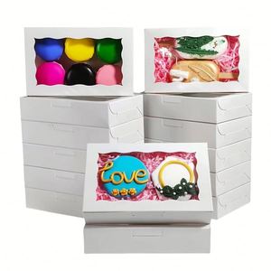 Long Cookie Boxes with <b>Clear</b> Window Small White Cookie Boxes Bakery Treat Boxes for Dessert, Donuts, Pie, Candy, Macaroo - Product Image 2