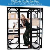 Cage à chat en bois moderne de luxe résistante aux intempéries, Catio spacieux à plusieurs niveaux, plateformes de jeu et de repos, coin privé pour chat, maille galvanisée