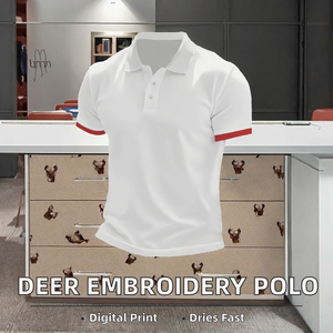 Nouvelle Broderie Cerf Explosive 2024 pour Chemise Homme à Manches Courtes, Col en Maille, 100% Polyester Tricoté, Séchage Rapide, Formelle, Vente en Gros ODM - Product Image 3
