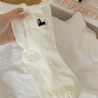 Chaussettes transparentes à motif de chat de dessin animé mignon, chaussettes de cheville tendance avec patch 3D de chat, chaussettes à motif animal kawaii pour filles printemps-été