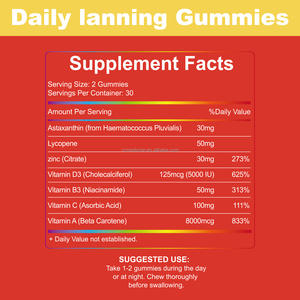 Venta al por mayor de caramelos de bronceado diario, astaxantina, licopeno, citrato de zinc, vitamina <span class=keywords><strong>D3</strong></span>, promueve una piel sana, gomitas de bronceado diario gomitas - Product Image 2