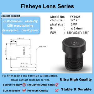 Série d'objectifs Fisheye YX1025, taille de la puce 1/2.7, champ de vision 185 °   Longueur <span class=keywords><strong>focale</strong></span> 2,6 mm 5MP - Product Image 2