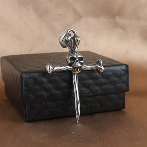 Stainless Steel <b>Cross</b> Skull Pendant For Men And Women Punk Retro Style Necklace Gift 231086 - Product Image 2