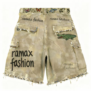 Pantalones Cortos <span class=keywords><strong>Cargo</strong></span> de Mezclilla Tipo Jeans Camuflados para <span class=keywords><strong>Hombre</strong></span>, Personalizados de Fábrica OEM con Bordado, Rotos y Desgastados - Product Image 2