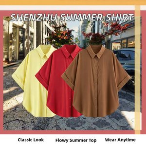 Blusa de Verano Vintage con Botones para Mujer SHENZHU, Nueva Moda 2026, Elegante y Fluida, Manga Corta, 100% Poliéster 1608322 - Product Image 2