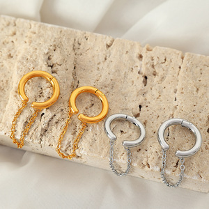 Pendientes de aro minimalistas de estilo francés, diseño geométrico de acero de titanio para mujeres sin orejas perforadas - Product Image 2