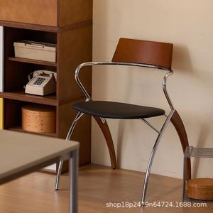 Vintage Designer Dining Chair Solid Wood <b>Backrest</b> Metal Frame Retro Style For Dining Room Adult Use - Product Image 1