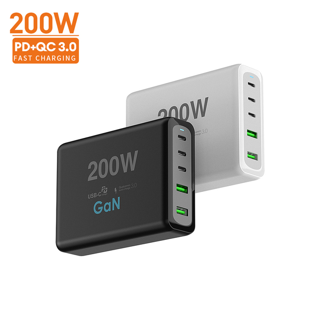 VINA Multi Ports 200W High Power USB-C GaN Charger All in 1 Desktop PD Fast Charger Multifunction Smart USBC Chargers Adapters