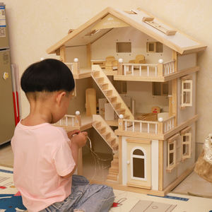 บ้านตุ๊กตาของเล่นเด็กทำจากไม้แบบ DIY สำหรับครอบครัวมีความสุขเกมเล่นตามบทบาทของเด็กสำหรับเด็กผู้ชายเด็กผู้หญิง - Product Image 5