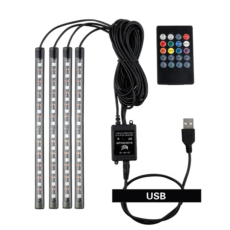 5050 4PCS 12LED 18LED Music Sync Atmosphere IP68 Silicone impermeabile RGB flessibile piede auto interni LED luci striscia per auto