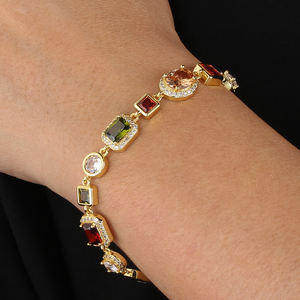 Colorido geométrico gema piedra declaración collar hombres mujeres fiesta joyería pulsera 18K chapado en oro CZ multicolor piedra preciosa cadena - Product Image 5