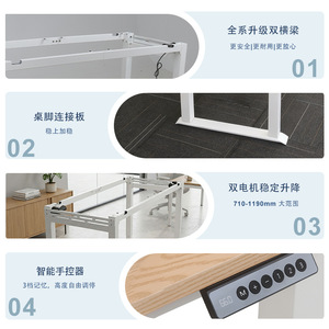 Dual Motor Electric Height <b>Adjustable</b> Desk Legs 1500mm Width 710-1190mm Height For Office Conference Use - Product Image 3