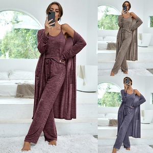 European and American Style Pajamas Stretch Idle Style Suspender Trousers Sleeve Length Outerwear Gown <strong>Pyjamas</strong> for Women - Product Image 1