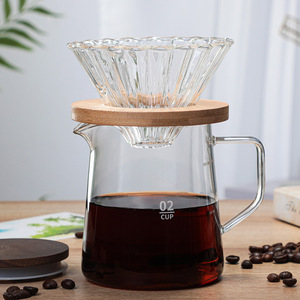 Offre Spéciale 300ml 500ml au <span class=keywords><strong>micro</strong></span>-ondes Et Résistant À la chaleur En Verre Café Serveur Pour Verser Sur Café pot avec Couvercle En Bois D'acacia - Product Image 4