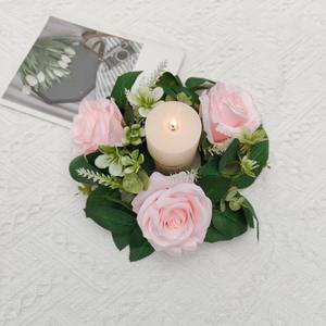 Réaliste Artificielle Rose <span class=keywords><strong>Bougie</strong></span> Guirlande Halloween Noël et Pâques Décoration De Table Mock Guirlande Anneau Faux Fleur <span class=keywords><strong>Bougie</strong></span> - Product Image 2