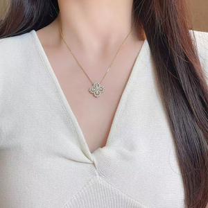 럭셔리 레트로 눈물방울 클로버 펜던트 목걸이 (여성용) 18K 골드 랩그로운 다이아몬드 18K 금도금 주얼리 액세서리 (여성용) - Product Image 4