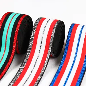 Wholesale custom 4cm colorful gold silver glitter lurex elastic band for garment accessories