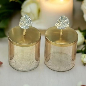 Luxury Glass <b>Storage</b> Jar with Metal Lid Decorative <b>Container</b> with Leaf Handle for Home Decor and Kitchen <b>Storage</b> - Product Image 1