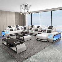 Canapé d'angle intelligent en cuir véritable avec LED, style moderne européen, pour salon de villa, provenant d'un grossiste de Foshan