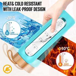 Bouteille d'eau classique à large ouverture de 1000 ml, en verre borosilicate fait main, anti-fuite, sans BPA, sans danger pour les aliments, avec couvercle en bambou et manchon en silicone - Product Image 5