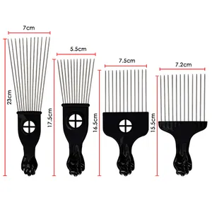 Afro Combs Plastic Black Fist Metal Hair Fork Comb Stainless Steel Pins Hair Pick Comb