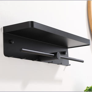 Étagère de <span class=keywords><strong>douche</strong></span> noire moderne avec crochets, étagère de rangement auto-adhésive pour salle de bain, support de rangement pour <span class=keywords><strong>douche</strong></span> - Product Image 4