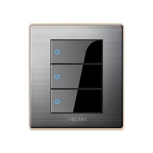 Stainless steel Plate Black Acrylic Wall Plate Click Button 3 Gang Tripple Key Light Switch