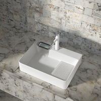 Évier à linge à montage supérieur en céramique à cuvette unique avec drain latéral et épurateur pour balcon ou buanderie Utilisation du bassin de l'armoire d'art