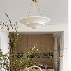 Lustre rond en plâtre de style américain, corps doré, source de lumière LED, base d'ampoule E26, design anti-éblouissement pour salon et chambre à coucher - Product Image 3
