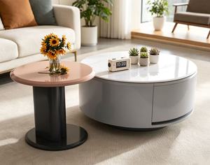 Modern <b>Round</b> <b>Coffee</b> <b>Table</b> Set Faux Marble Top Metal Frame Storage Living Room Furniture Minimalist Design - Product Image 1