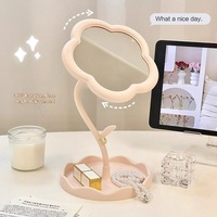 Miroir cosmétique HD lumineux de bureau, finition argentée, forme tournesol, mignon, pour fille, avec support amovible pour bijoux, 1x