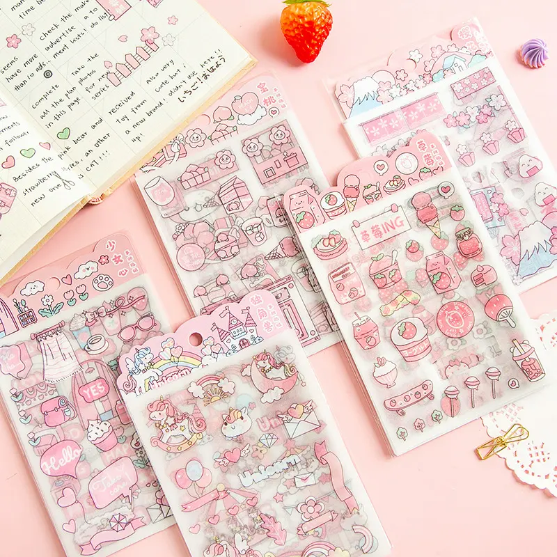 Custom A4 A5 A6 Decorative pink Sticker Personalized cute Sticker Sheets Kiss Cut Sticker Sheet Printing