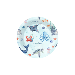 DAMAI - Platos, Vasos y Servilletas Desechables de Papel con Diseño de Conchas a Rayas Azules y Azul Oscuro para Fiestas de Cumpleaños - Product Image 5