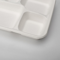 Plaques jetables à 5 compartiments compostables 100% sans PFAS Plateaux à lunch en bagasse Assiettes pour buffet scolaire