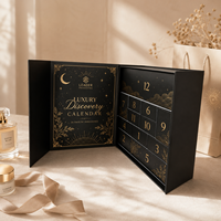 Boîte de calendrier de l'avent de Noël personnalisée noire de 12 jours, emballage cadeau en papier rigide de luxe avec laminage brillant