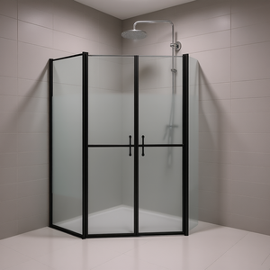 Half Frosted Shower Door 30.7-31.9x74.8 In <b>Black</b> <b>Frame</b> Tempered Glass Hinged Rectangular Minimalist Design - Product Image 2