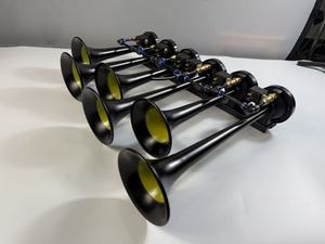 Corne à air universelle noire à 6 trompettes, 12V, avec électrovanne électronique, signal sonore de <span class=keywords><strong>train</strong></span> super puissant pour <span class=keywords><strong>voiture</strong></span>, camion, bateau, bus - Product Image 3